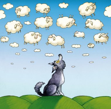 passing clouds scheeps and wolf clipart