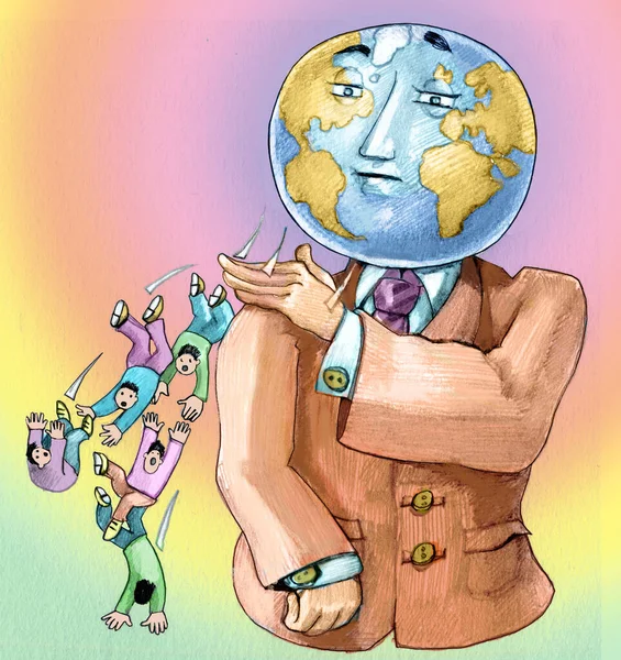 Persoon Met Gezicht Shape Globe Haalt Metafoor Uit Schouder Van — Stockfoto