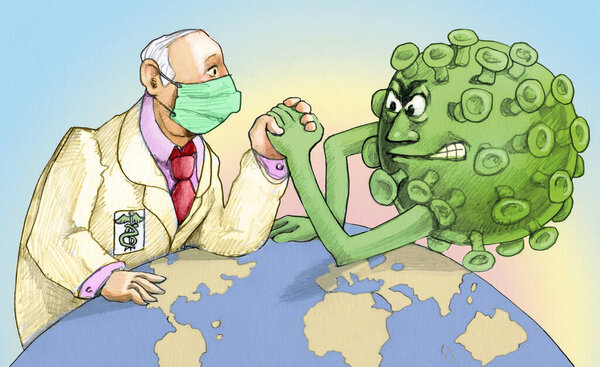  Врач делает армрестлинг против вируса на мировом dtheme вирусной инфекции
 