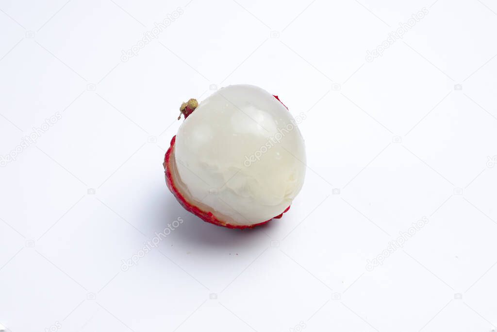 Lychee peeled on a white background
