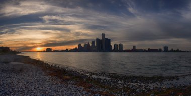 Detroit Skyline batımında panoramik görünüm