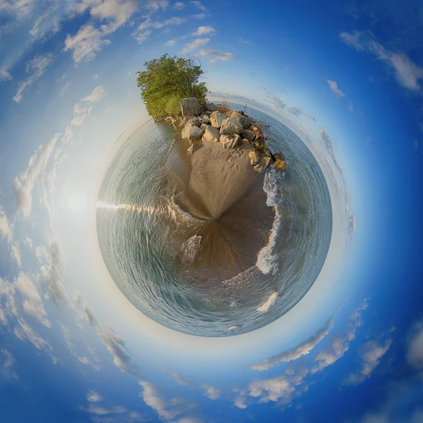 Günbatımı, 360 sferik görünümü kumsalda noktası Pelee Milli Parkı — Stok fotoğraf