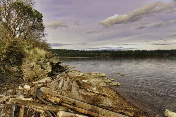 Pemandangan Pantai Transfer saat matahari terbenam di Pulau Vancouver, BC, Kanada — Stok Foto