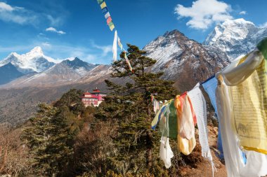 Tengboche manastırı. Everest ana kampı yürüyüş yapıyor. Nepal.
