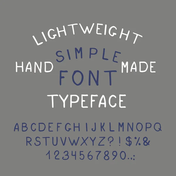 Handgetekend Eenvoudig Alfabet Handgeschreven Lettertype Maat Handgetekende Letters Cijfers Handschrift — Stockvector