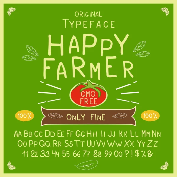 Feliz Agricultor Mão Desenhado Rústico Fazenda Fresco Vetor Typeface Alfabeto — Vetor de Stock