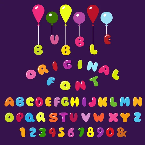 Kinderen Lettertype Cartoon Stijl Bubbel Set Kleurrijke Letters Gedrukt Vector — Stockvector