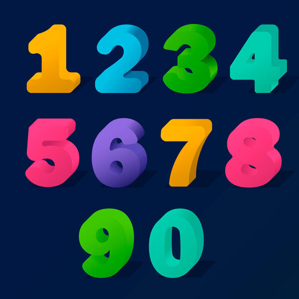3D номера. Векторный мультфильм о детских фигурах. Набор праздничных рукописных чисел. Цветные числа
. 