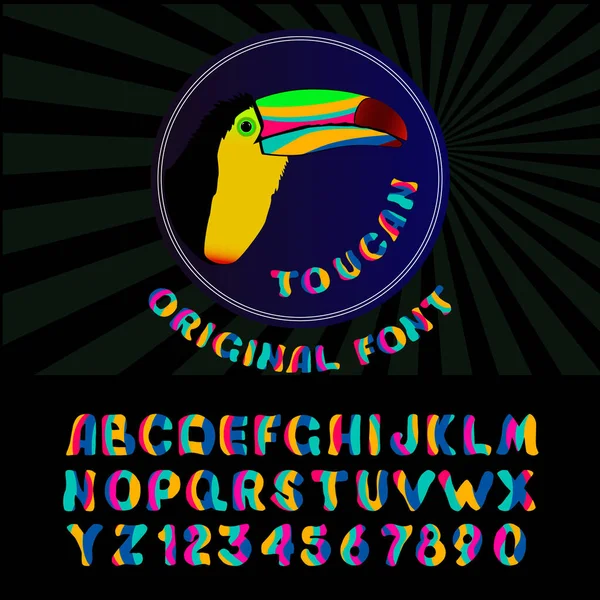 Alfabeto Brillante Toucan Conjunto Dibujos Animados Vectoriales Aislado Estilo Dibujos — Vector de stock