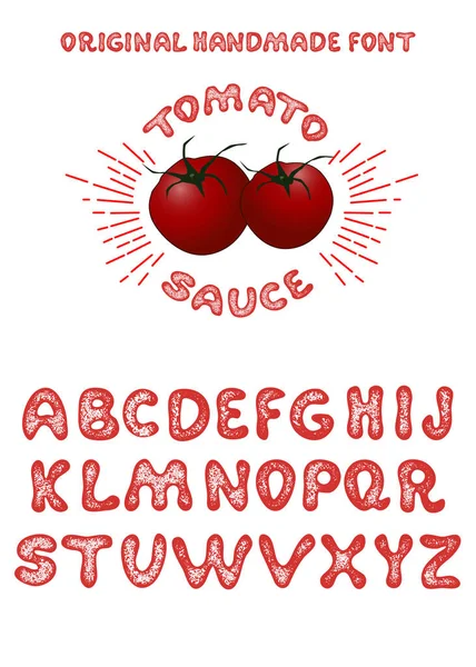 Tomatensaus Vintage Lettertype Ontwerp Handgeschreven Alfabet Vectorillustratie — Stockvector