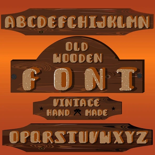 Vintage Handgemaakte Textuur Lettertype Houten Planken Retro Ontwerp Houten Borden — Stockvector