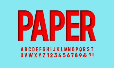 Kesik kağıt ve kabartma efektli alfabe. Vektör illüstrasyonu.