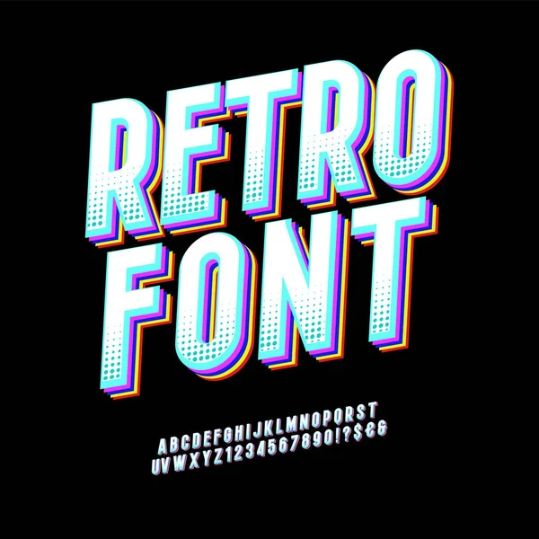 Tipo Letra Original Retro Font Con Capas Coloridas Efecto Vhs — Vector de stock