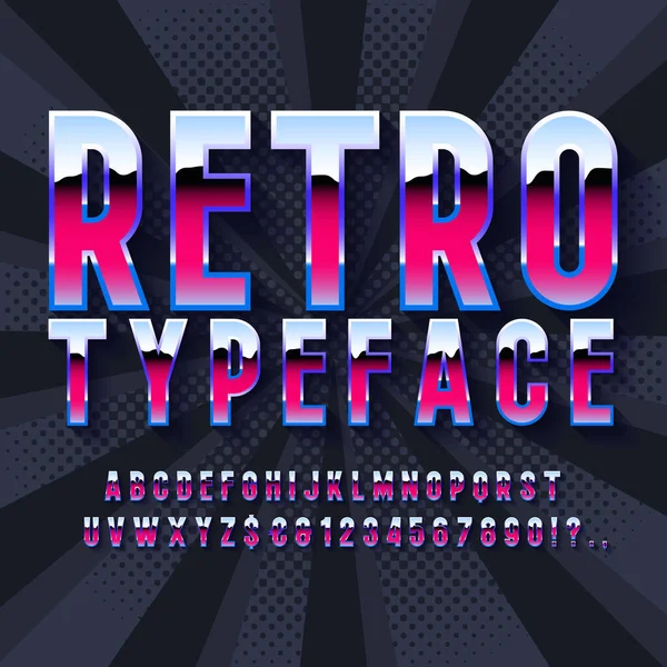 Retro Alphabet Font Tipo Efecto Metálico Letras Números Tipo Letra — Vector de stock