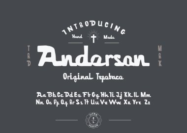 El yapımı Vintage alfabesi. Özel el yazısı yazı tipi. El çizimi Harfler ve Sayılar. Tasarım logonuz ve posterleriniz için el yazısı ve özel baskı. Vektör illüstrasyonu.