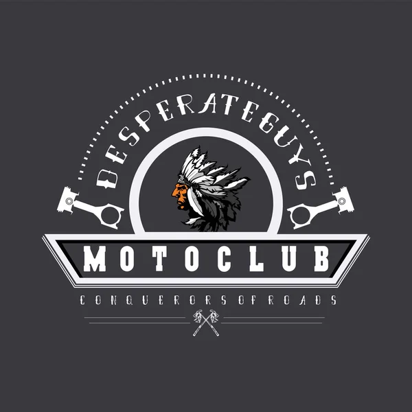 Jefe Indio Pistones Elementos Diseño Para Club Motos Del Club — Vector de stock