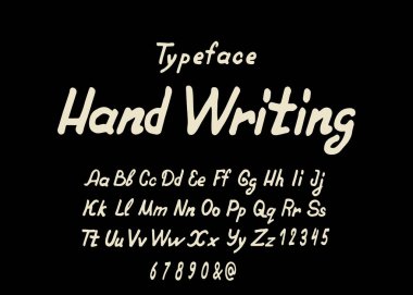 El çizimi alfabe yazı tipi. El yazısıyla yazılmış harfler ve numaralar koyu arkaplandaki el yazısını taklit ediyor. Başlıklarınız veya herhangi bir tipografi tasarımı için stok vektör yazı tipi.