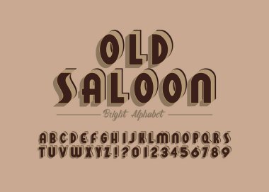 'Old Saloon' Vintage 3D Sans Serif Yoğunlaştırılmış Alfabe ile Rich Colors. Retro Typography. Vektör İllüstrasyonu.