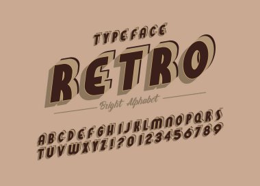'Retro' Vintage 3D Sans Serif Yoğunlaştırılmış Alfabe ile Rich Colors. Retro Typography. Vektör İllüstrasyonu.