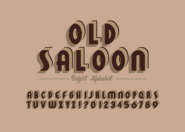 'Old Saloon' Vintage 3D Sans Serif Condensed Alphabet with Rich Colors. Retro Typography. Vector Illustration.