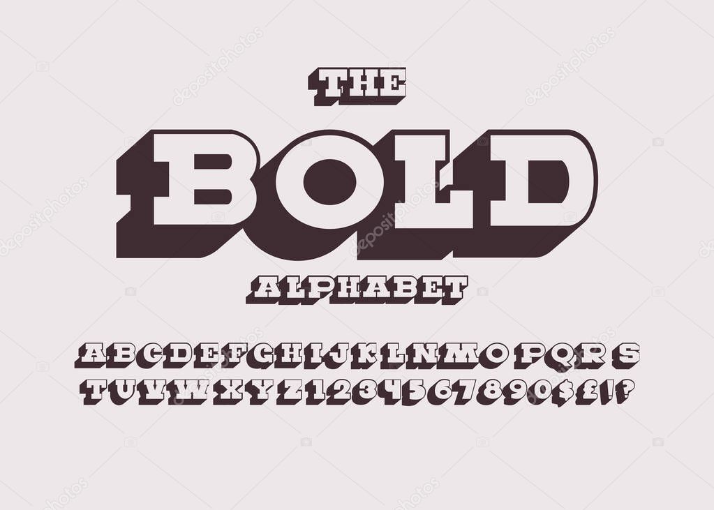 Vector of retro bold font and alphabet