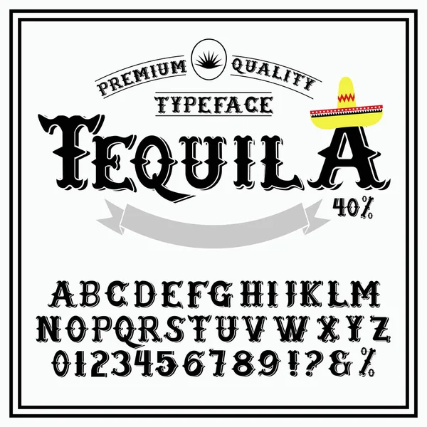 Tequila Шрифт Векторний Ручний Шрифт Етикетки Алкоголю Традиційному Мексиканському Стилі — стоковий вектор