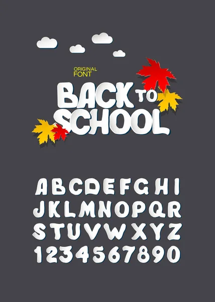 Original Hand Made Font Alphabet Back School Бумажные Буквы Цифры — стоковый вектор