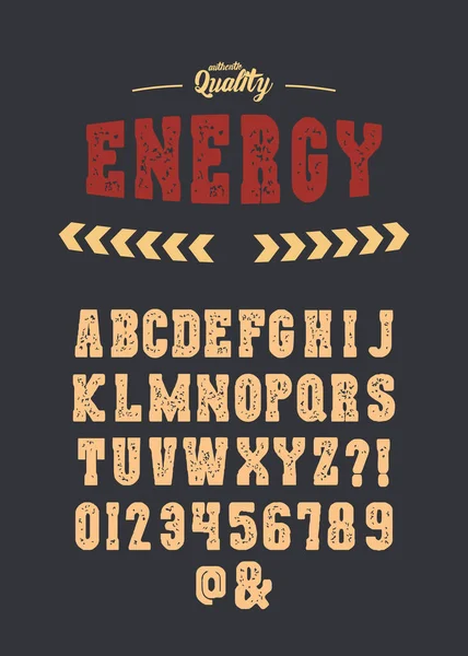 Handgemaakte Letterpress Font Retro Stijl Vintage Getextureerd Grunge Alfabet Met — Stockvector