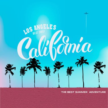 Los Angeles, California tişört baskısı için tipografi, vektör illüstrasyonu. Seyahat hatırası..