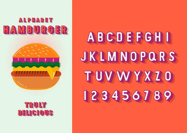 Burger Vector Retro Regular Font Design Alphabet Typeface Typography — Stock Vector