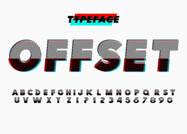 Offset Vintage Sans Serif abeceda s ofsetovým tiskovým efektem. — Stockový vektor