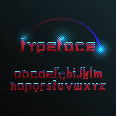 Fütürist şeffaf parlak harfler. Soyut yazı tipi ve alfabe.