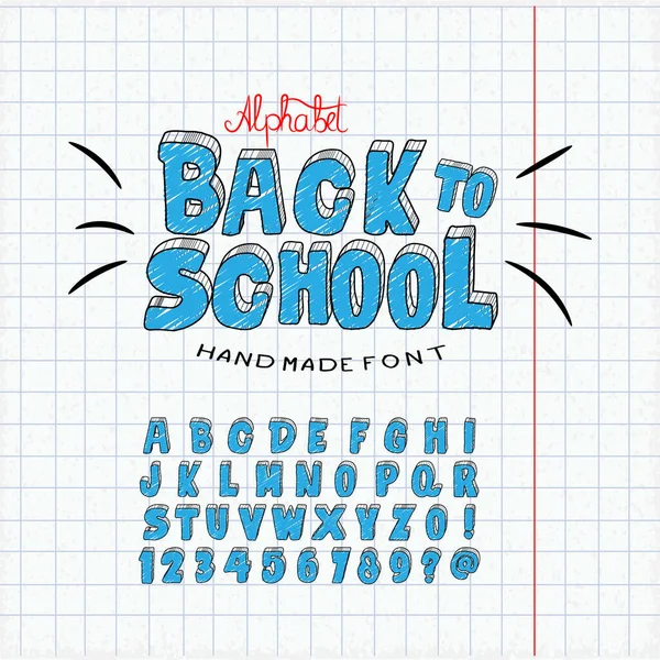 stock vector Drawn font and alphabet, abstraction. School notebook. Vector letters and numbers.