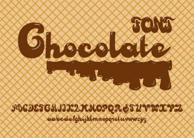 El yapımı yazı tipi ve alfabe. Çikolata yazı tipi tasarımı. Güzel parlak harfler ve sayılar. Arkaplan gözlemesi.