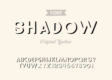 'Shadow' Vintage 3D Sans Serif Rounded Alphabet with Shadow Effect. Retro Typography. Vektör İllüstrasyonu.