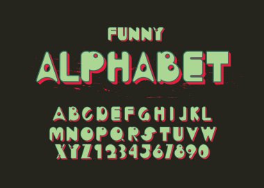 Hoş, yuvarlak yuvarlak alfabe. Çizgi film harfleri ve numaraları. Komik yazı tipi. Tebrik kartları, doğum günü davetiyeleri vesaire için mektuplar.