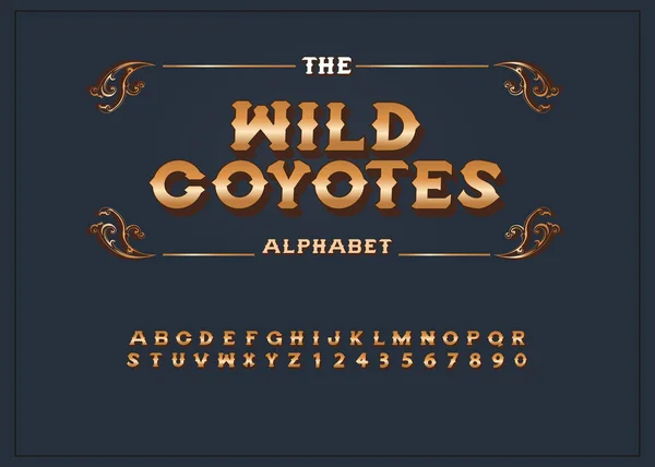 Wild Coyotes Vintage Alfabet Retro Whiskey Label Typeface Vector Lettertype — Stockvector