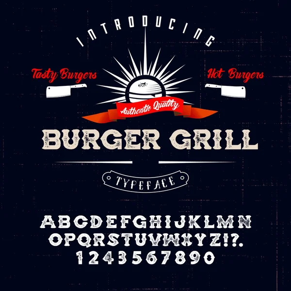 Hand Made Font Burger Grill Custom Handwritten Alphabet Retro Textured — Stock Vector