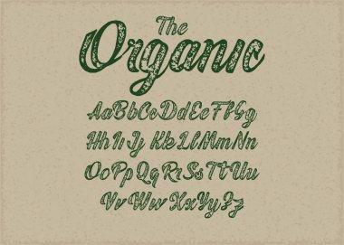 Alfabe dizisi. Yeşil dallı organik alfabe, çiçek elementleri, çelenkler, yapraklar, şöhretler. Organik, biyolojik, doğal tema, ekoloji tasarım şablonu. El çizimi harfler. 