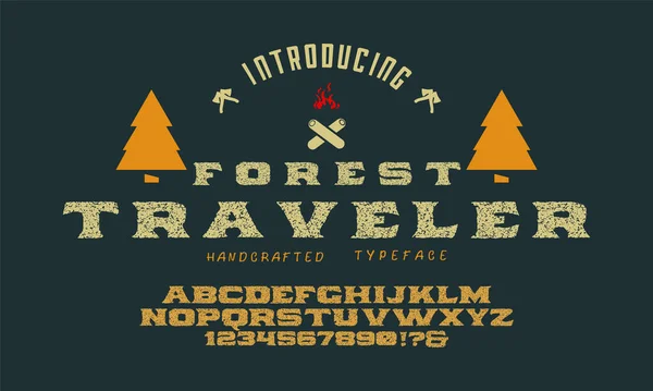 Origineel Handgetekend Lettertype Alfabet Forest Traveler Vintage Lettertype Ontwerp Vector — Stockvector
