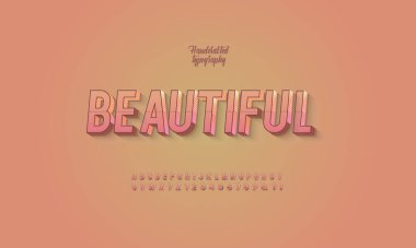 Yazı tipi ve alfabe 3 boyutlu pembe pastel renkli. Üç boyutlu harf ve sayılarla modern yazı tipi. Vektör illüstrasyonu.