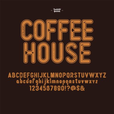 Kahve ve Çikolata tipografisi için alfabe yazı tipi, modern yazı tipi efektiyle. Sert yazı tipi.