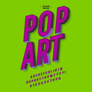'Pop Art' Vintage 3D Sans Serif Yazı Tipi. Renkli Alfabe. Retro Typography. Çerçevelenmiş Yazı tipi. Vektör İllüstrasyonu.