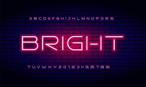 明亮的霓虹灯字母 数字和符号在向量中符号 夜总会 — 图库矢量图片