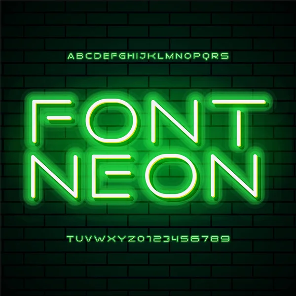 緑のネオンランプアルファベットフォント — ストックベクタ