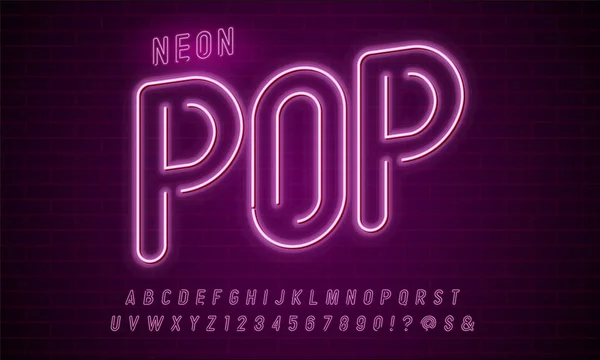 Fényes Neon Ábécé Betűit Számokat Szimbólumokat Bejelentkezés Vektor Éjszakai Térkép — Stock Vector