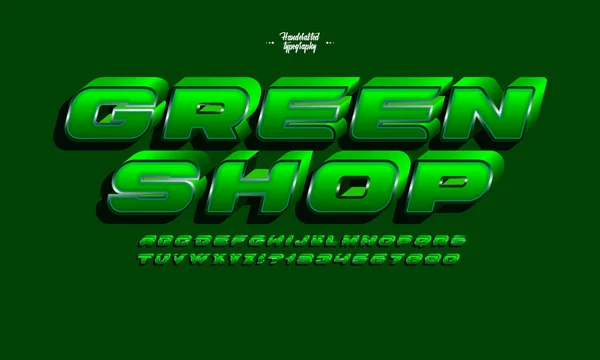 Векторный Транспарант Green Shop Прописным Шрифтом Современные Буквы Цифры Алфавита — стоковый вектор