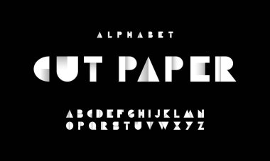 Kağıt kesimi yazı tipi, alfabe harfleri ve sayı vektör illüstrasyonu