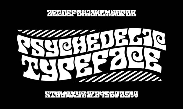 Handcrafted font. An alphabet in the style of 1960s psychedelic posters and album covers