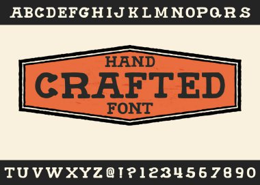El yapımı yazı tipi. Özel el yazısıyla yazılmış alfabe. Orijinal yazı tipi. Klasik el çizimi tipi. İçinde harfler ve numaralar olan eski yazı tipi. Eski moda tipografi. Vektör illüstrasyonu.